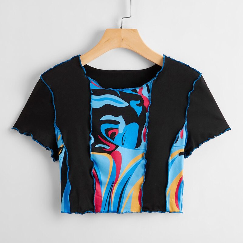 

All Over Print Lettuce Trim Tee, Multicolor