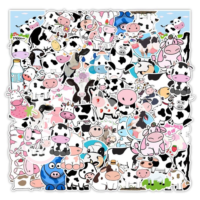 

50pcs Cartoon Cow Sticker, Multicolor
