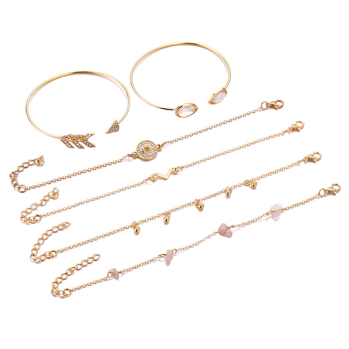 

6pcs Rhinestone Charm Bracelet, Gold