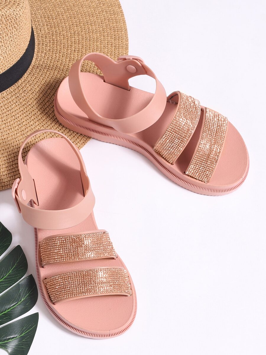 Rhinestone Decor Flat Sandals - Dusty Pink - View 1