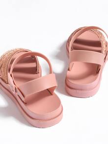 Rhinestone Decor Flat Sandals - Dusty Pink - View 3