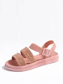 Rhinestone Decor Flat Sandals - Dusty Pink - View 4