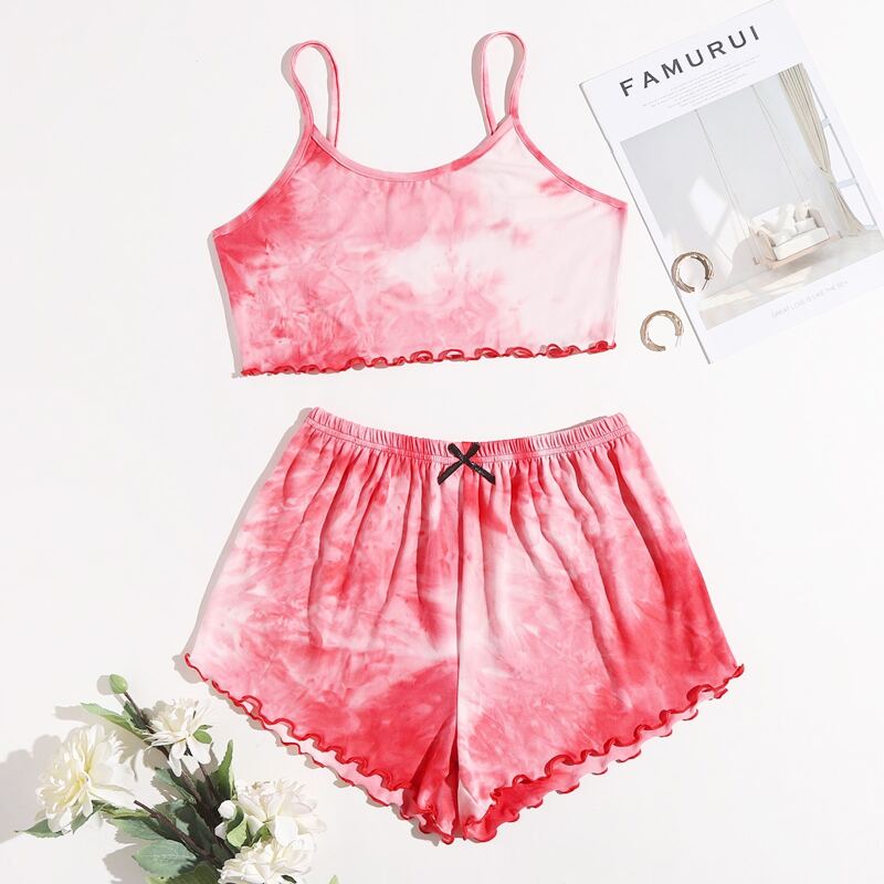 

Tie Dye Print Cami Pajama Set, Red and white