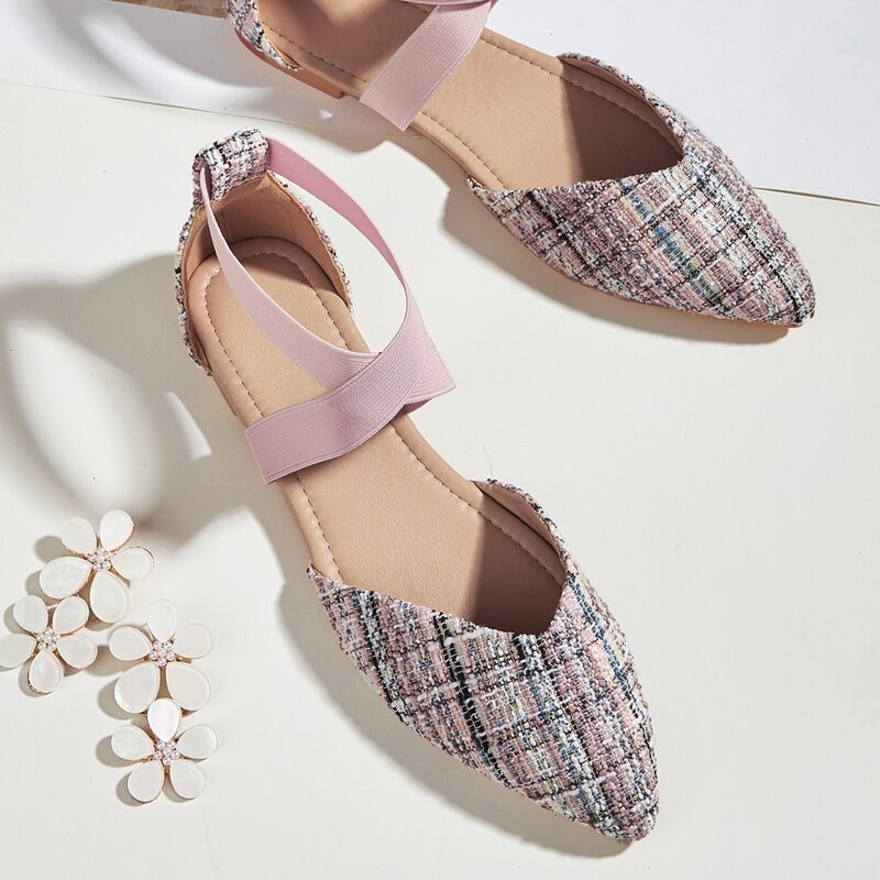 

Point Toe Cross Strap Flats, Pink