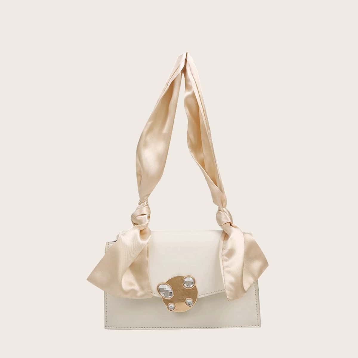 

Scarf Knot Strap Shoulder Bag, White