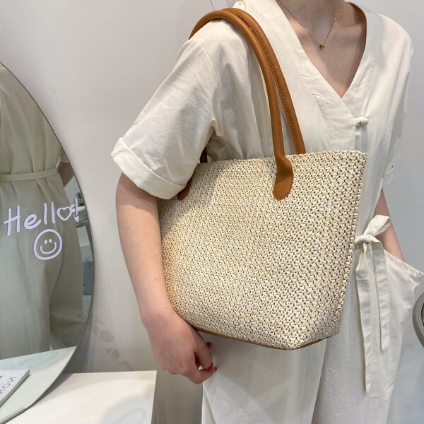 

Minimalist Shoulder Tote Bag, Khaki