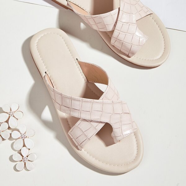 

Croc Embossed Flat Thong Sandals, Baby pink