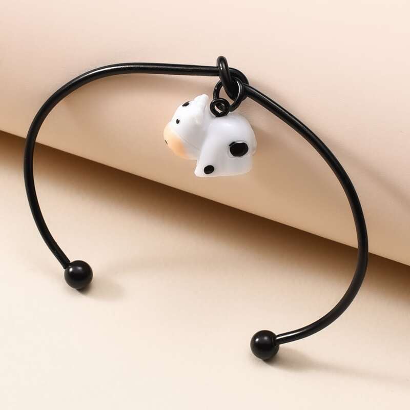 

Cartoon Cow Cuff Bracelet, Black