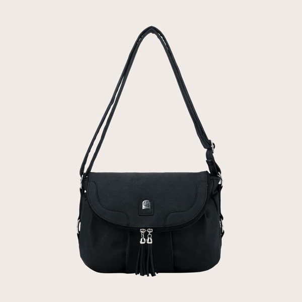 

Minimalist Tassel Decor Crossbody Bag, Black