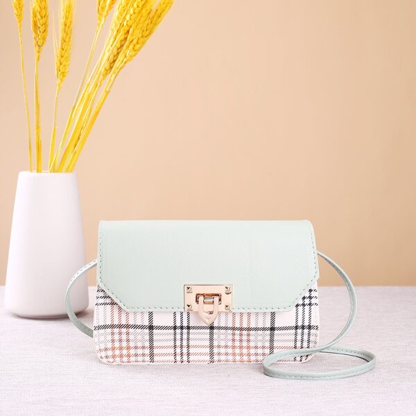

Plaid Flap Crossbody Bag, Green