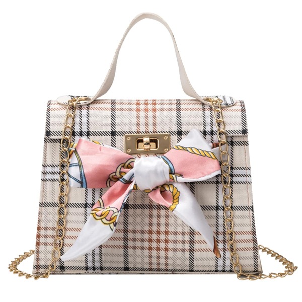 

Twilly Scarf Decor Plaid Chain Bag, Apricot
