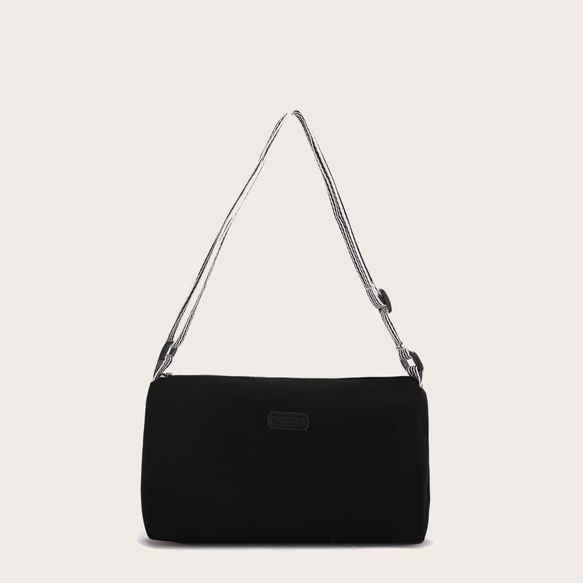 

Striped Strap Crossbody Bag, Black