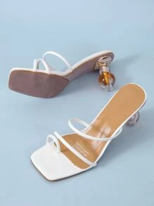 Thin Strap Sculptural Heeled Mules - White - View 2