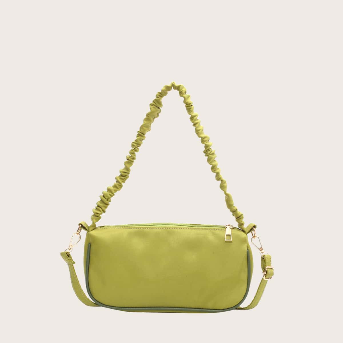 

Solid Ruched Strap Baguette Bag, Green