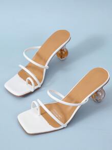 Thin Strap Sculptural Heeled Mules - White - View 4