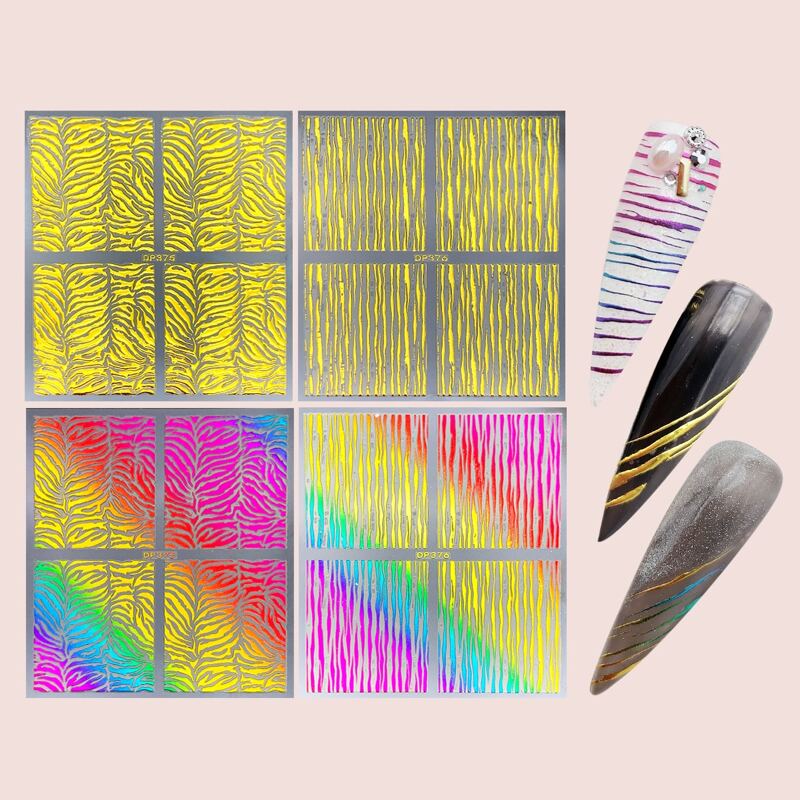

4sheets Line Art Nail Art Sticker, Multicolor
