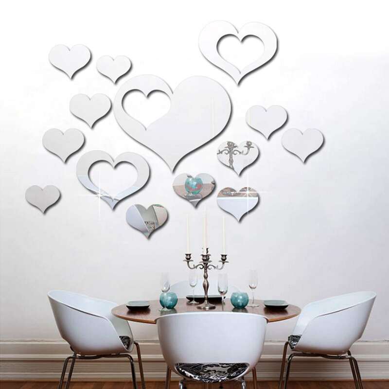 

14pcs Random Heart Mirror Surface Wall Sticker, Multicolor