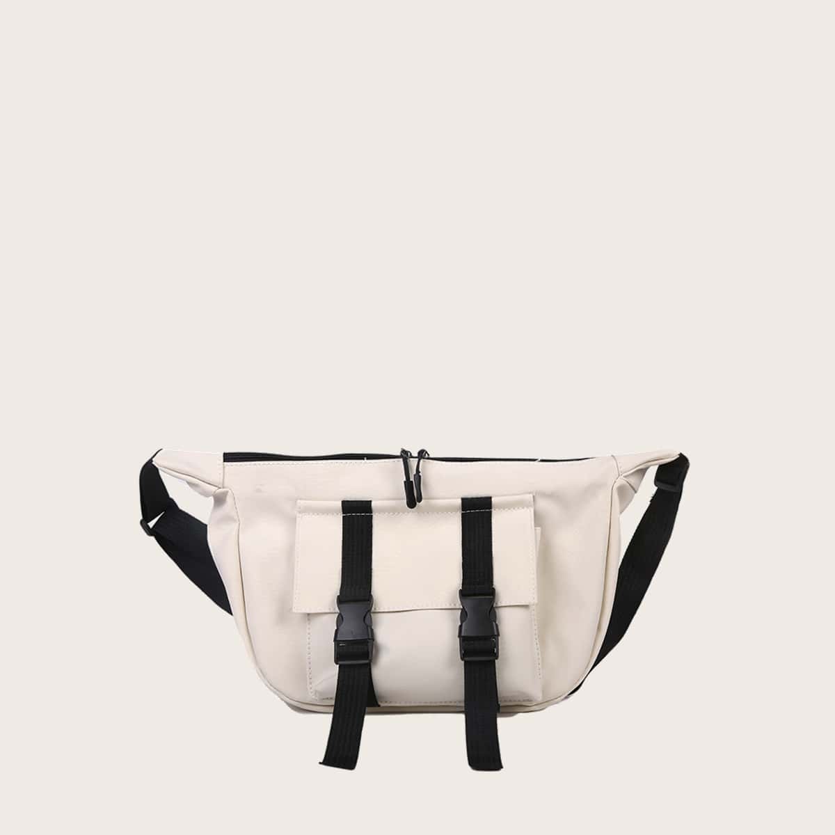 

Colorblock Buckle Crossbody Bag, White