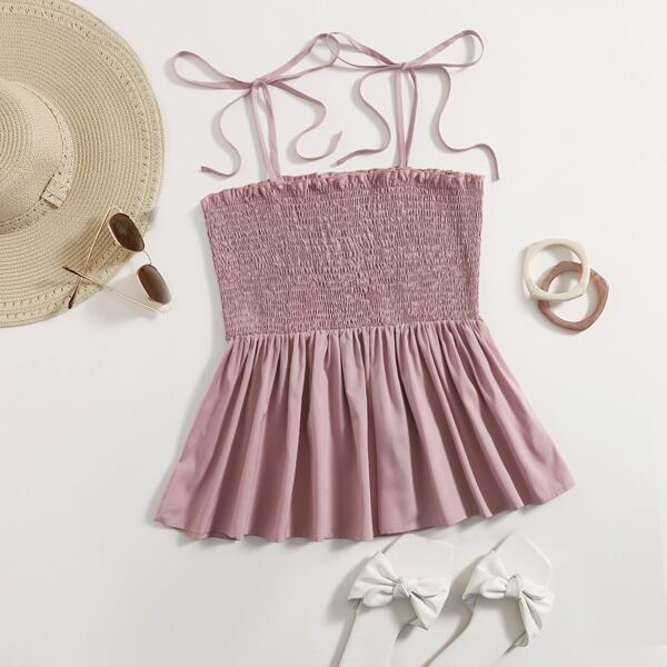 

Plus Solid Shirred Knotted Cami Top, Dusty pink