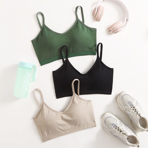 

3pcs Medium Support Criss Cross Back Sports Bra, Multicolor