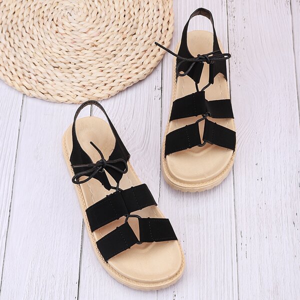 

Lace-up Front Slingback Sandals, Black