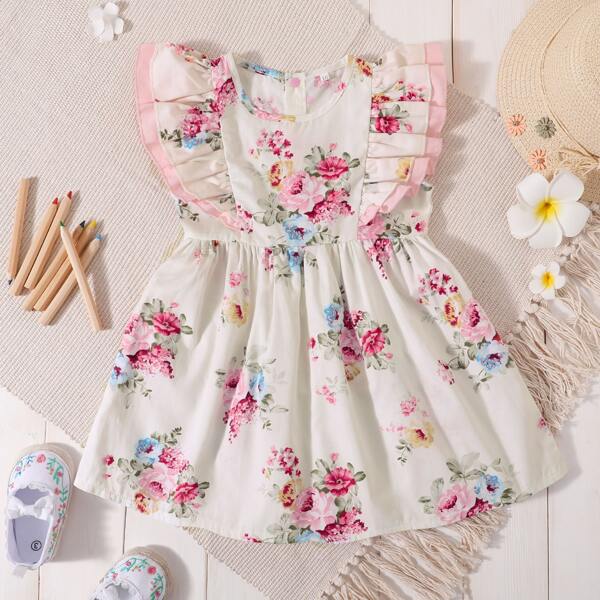 

Toddler Girls Floral Smock Dress, White