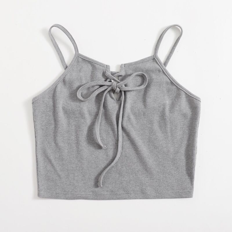 

Solid Lace Up Ribbed Cami, Grey