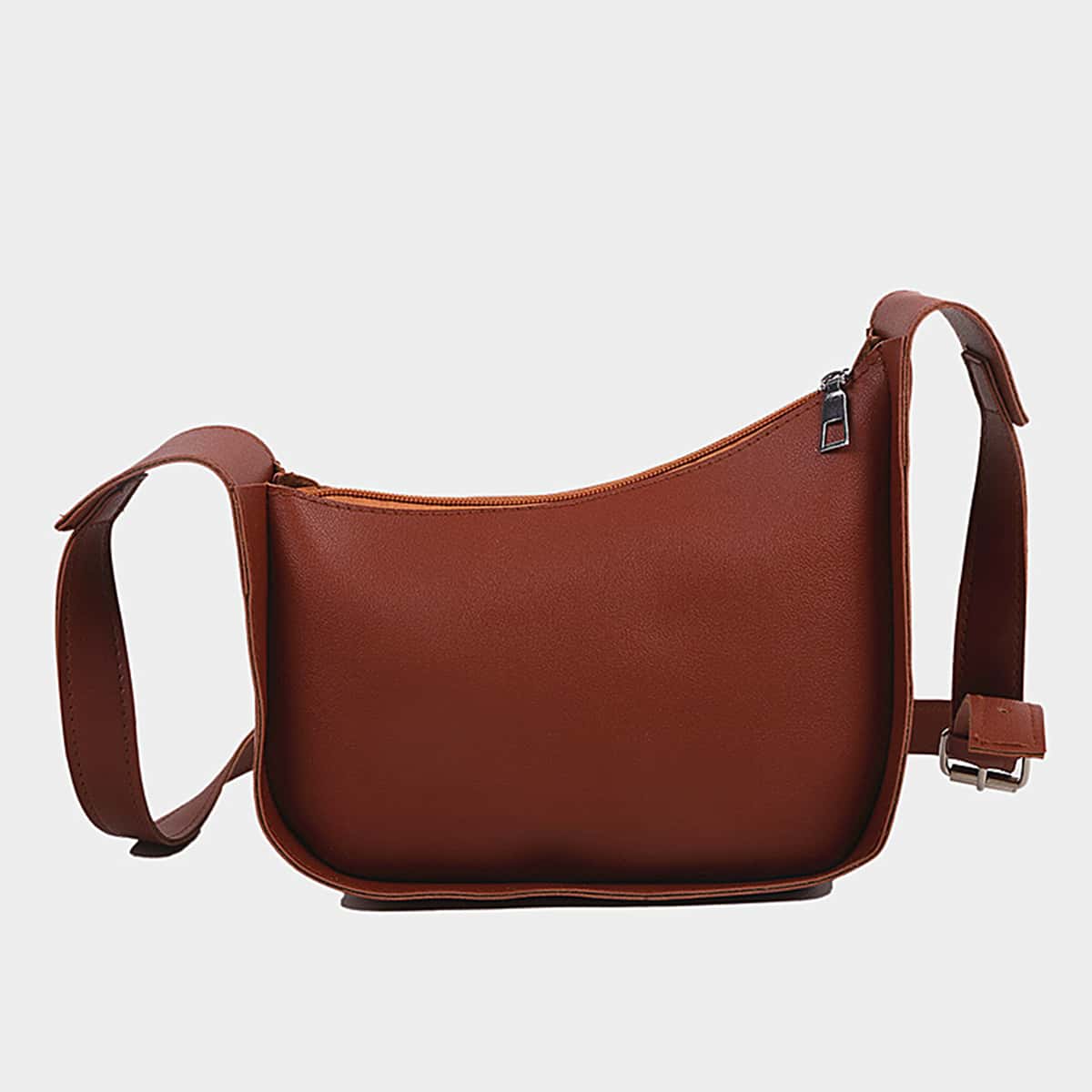 

Solid Zip Crossbody Bag, Brown