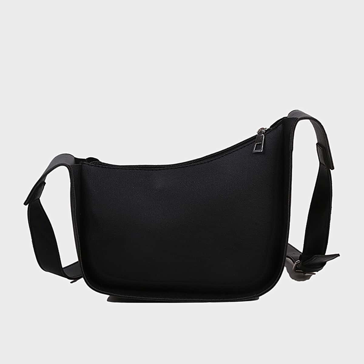 

Solid Zip Crossbody Bag, Black