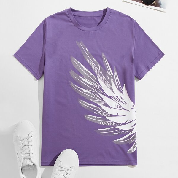 

Men Wings Print Short Sleeve Tee, Purple