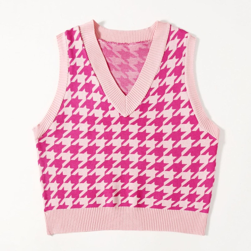 

Houndstooth Pattern Sweater Vest, Pink
