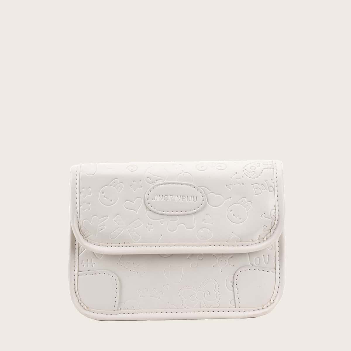 

Cartoon Embossed Crossbody Bag, White