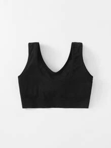 Easithlete Medium Support  Solid Ribbed Sports Bra - Black - View 2