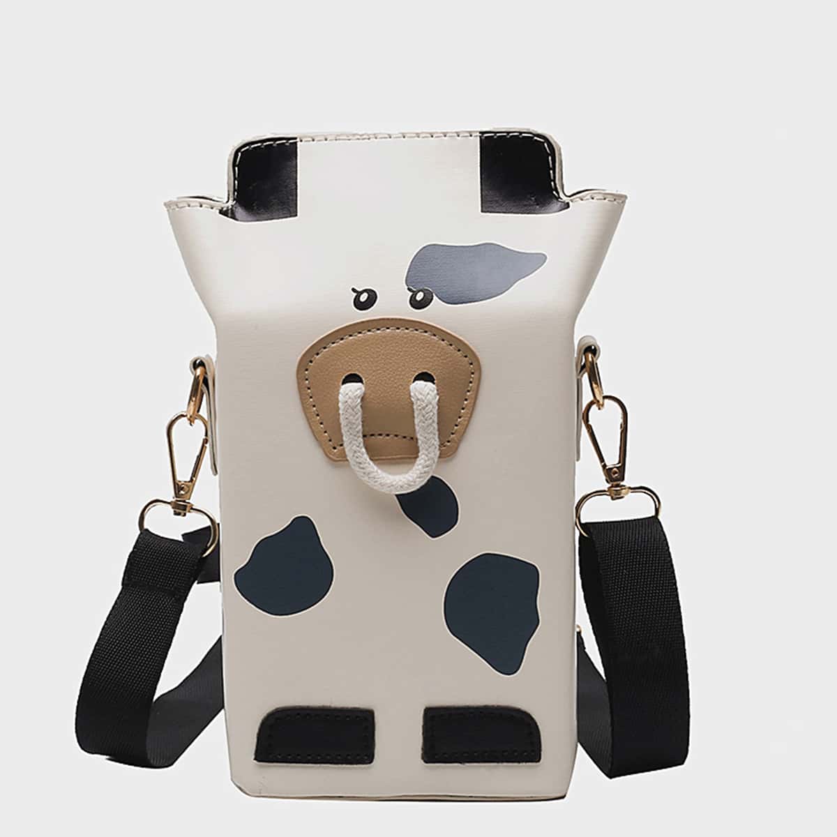 

Cartoon Cow Crossbody Bag, Black and white