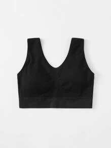 Easithlete Medium Support  Solid Ribbed Sports Bra - Black - View 4