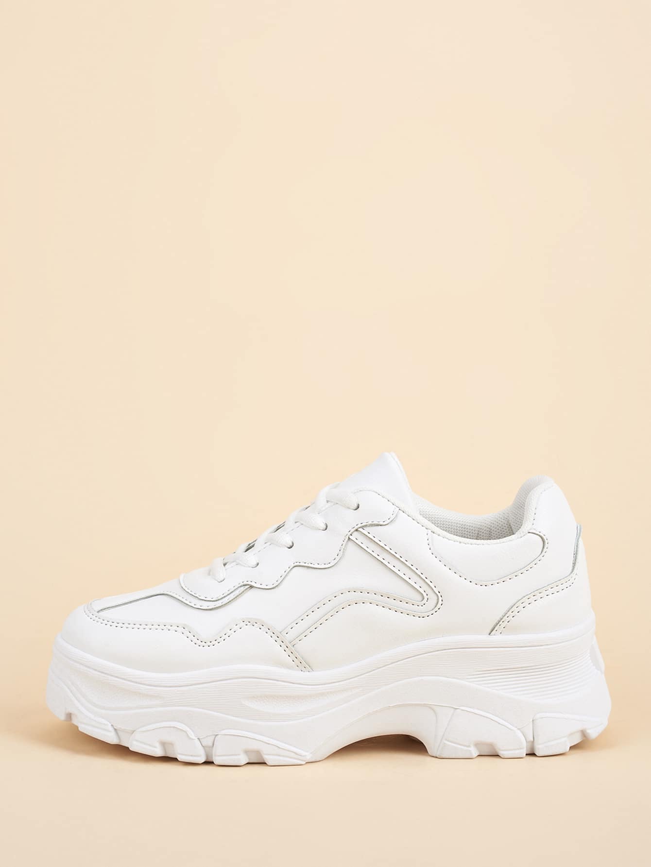 Minimalist Laceup Front Chunky Sneakers, Pair Of White Sports Solid Chunky Sneakers SHEIN USA