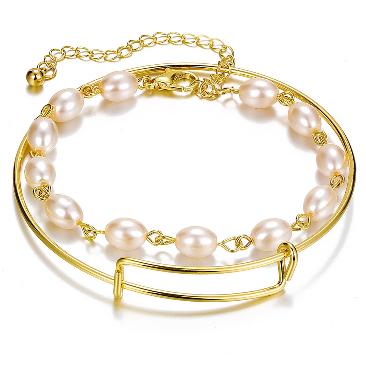 

2pcs Faux Pearl Bangle Bracelet, Gold