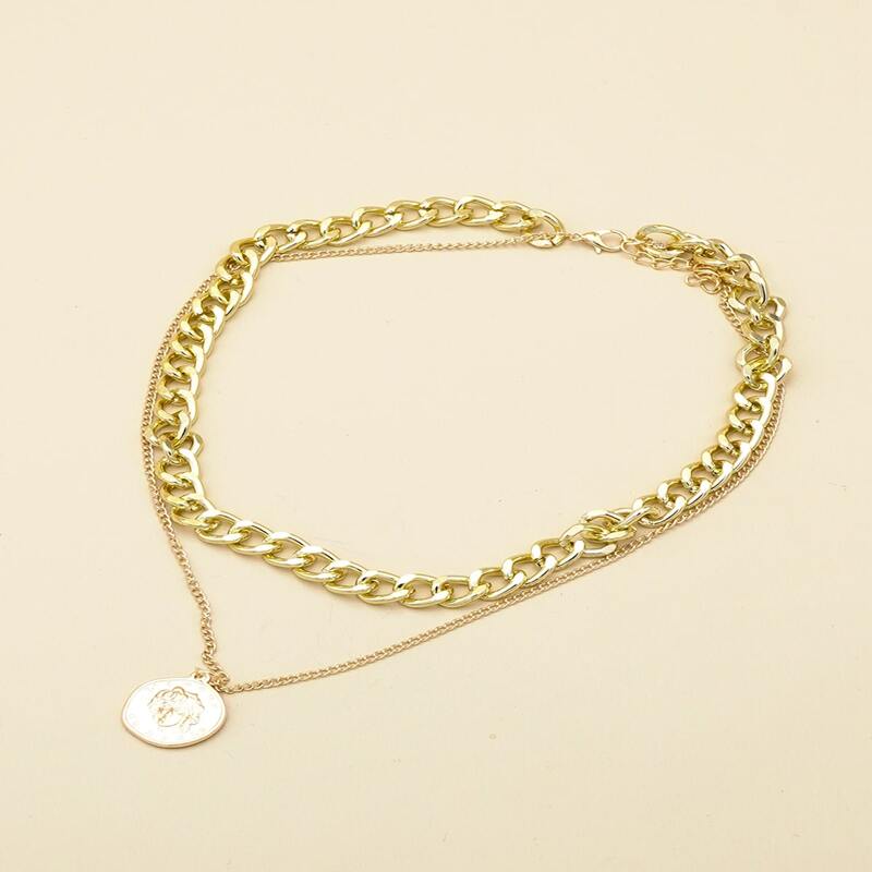 

Coin Design Layered Necklace, Gold