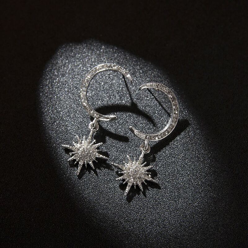 

Sun & Moon Rhinestone Earrings, Silver