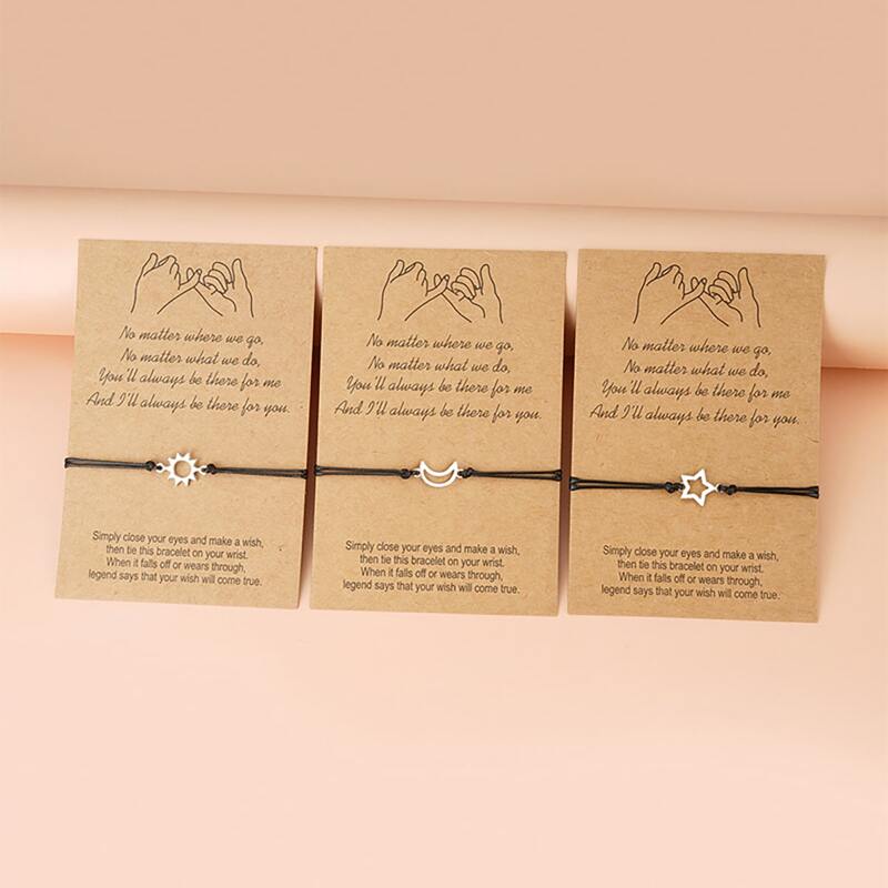 

3pcs Star & Moon Rope Bracelet, Black