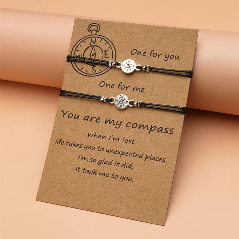 

2pcs Compass Rope Bracelet, Black