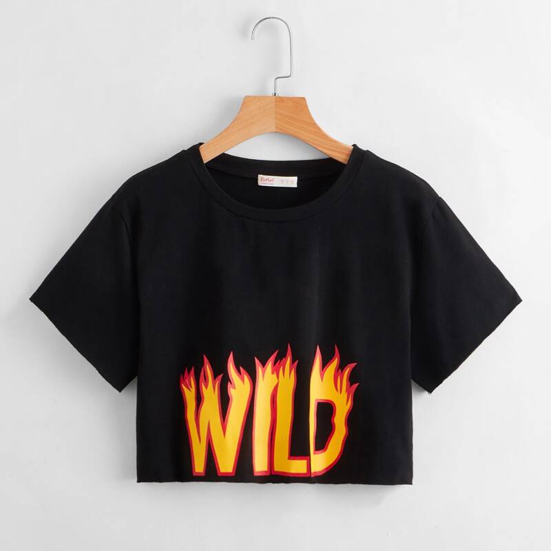 

Fire Letter Crop Tee, Black