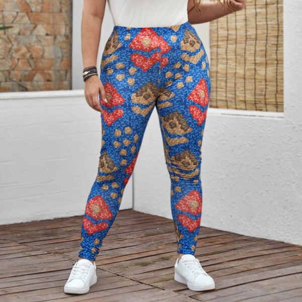 

Plus Floral Print Leggings, Multicolor
