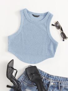 Muchica Asymmetrical Hem Tank Top - Dusty Blue - View 1