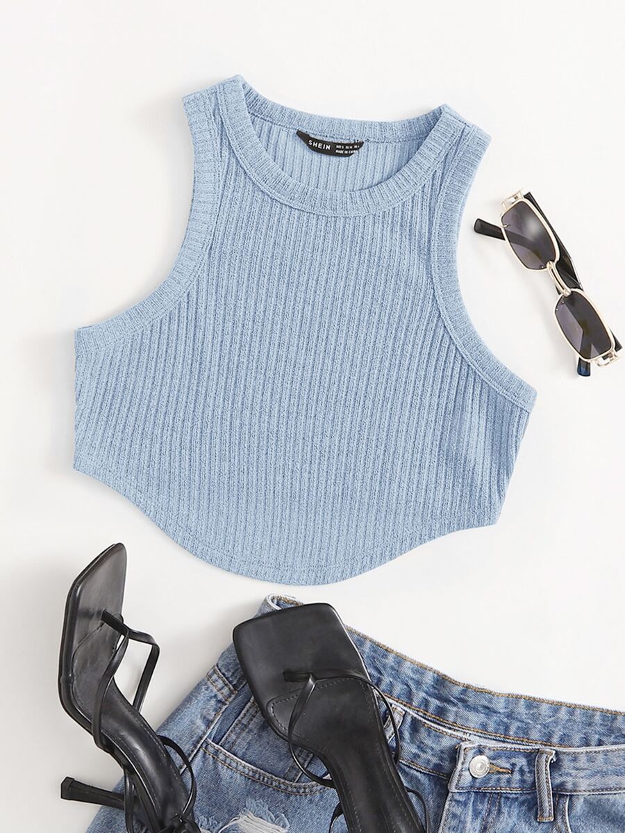 Muchica Asymmetrical Hem Tank Top - Dusty Blue - View 1
