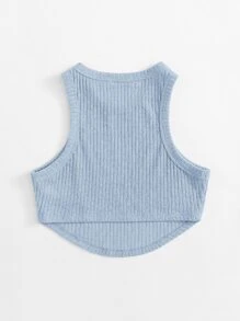 Muchica Asymmetrical Hem Tank Top - Dusty Blue - View 2