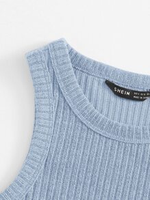 Muchica Asymmetrical Hem Tank Top - Dusty Blue - View 5