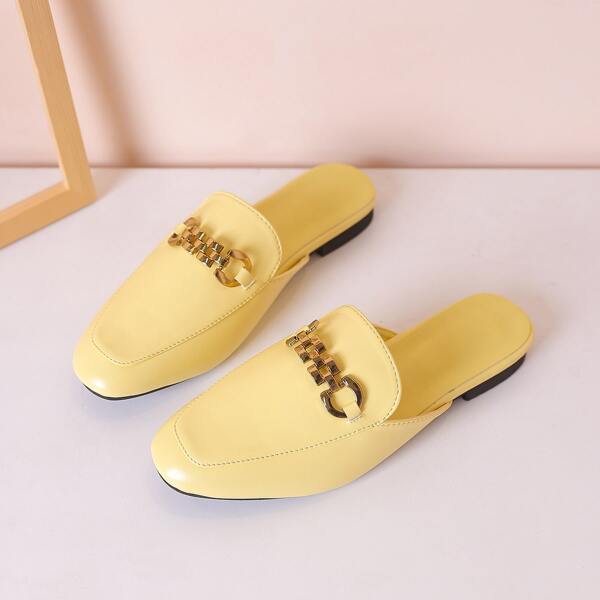 

Chain Decor Loafer Mules, Yellow