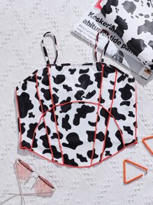 SHEIN Unity Top de tirantes irregular con estampado de vaca - Blanco y Negro - Ver 1