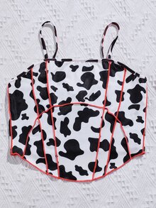 SHEIN Unity Top de tirantes irregular con estampado de vaca - Blanco y Negro - Ver 3